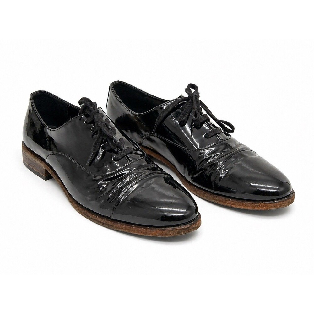 Freda Salvador Black Patent Leather Oxford Shoes Women Size 8 Lace Up 80